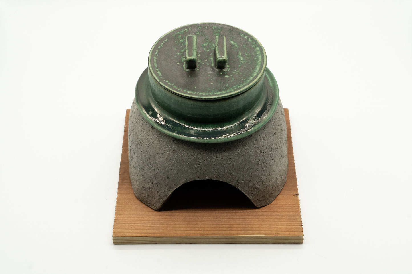 Kamadohan 1 gou with wooden box (180 milliliters) pot: green, stand: gray