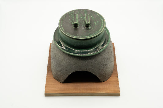 Kamadohan 1 gou with wooden box (180 milliliters) pot: green, stand: gray